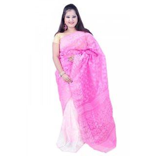 Buy Half Half Pink White Dhakai Jamdani Saree Online 2600 From Shopclues