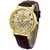 Fast Selling Transparent Round Dial Brown Leather Belt Analog Men Watch