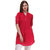 Ruhaans Red Rayon V-Neck Half Sleeve Solid Tunic