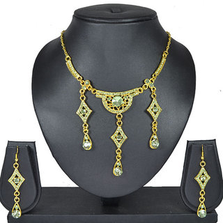 Aakshi Indian Costume Green Tone Jewellery Set With Gold Tone Chain
