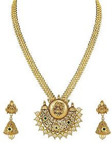 Zaveri Pearls Gold Non-Precious Metal Pendant Necklace With Jhumki Earring For Women