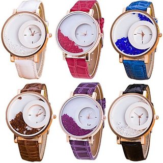 Style Feathers Combo Of 6 White,Red,Blue,Brown,Purpel,Black Analog Watch - For Women, Girls