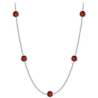 Garnet By The Yard Necklace Twenty Ct In 14K White Gold With 36 Inch Cable Chain