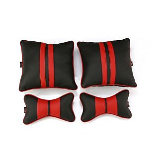 Able Sporty Kit Seat Cushion Neckrest Pillow Black and Red For FIAT LINEA CLASSIC Set of 4 Pcs