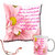 meSleep Pink Flower Rakhi Cushion Cover and Mug Combo With Beautiful Rakhis