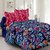 Welhouse Cotton Floral Blue Double Bedsheet with 2 Contrast Pillow Covers(TC-129)