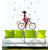 New Way Decals- Wall Sticker (9645) Girl Riding The Floral Bicycle