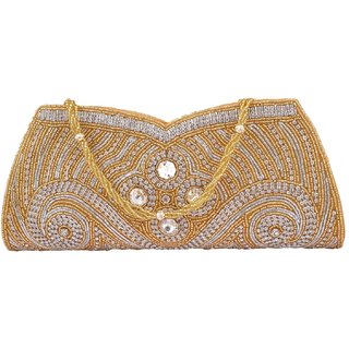 Online Freddys Golden Coloured Clutch With Bead Stone Work Prices Freddys Golden Coloured Clutch With Bead Stone Work