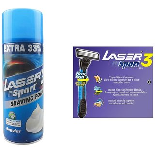 Buy Laser Sports 3 Shaving Foam 300 + 100ml Free + Laser Sports 3 ...