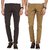 BUKKL Combo of Khaki and Coffee Cotton Casual Trousers- Chinos (Pack of 2)
