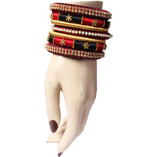 Buy Black and Red Combination Silk Thread Bangles Online 1400 from ShopClues