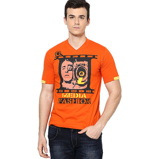 Shanty Stylish Men's Orange Graphic Cotton T-Shirt