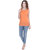 Oviya Shimmar Poly Straight Printed M-Orange Top