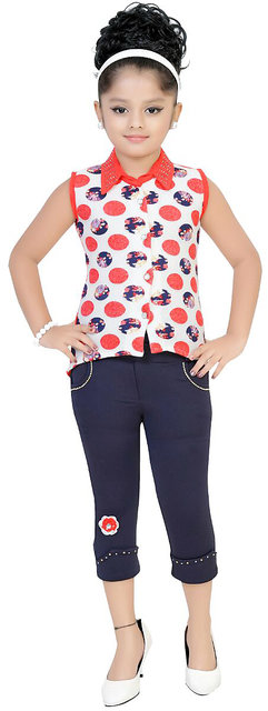 Buy Girls Dress Top and Capri set by Arshia Fashions - sleeveless - Party  wear - White Red Blue Online @ ₹899 from ShopClues