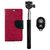 YGS Premium Diary Wallet Case Cover For Sony Xperia Z1-Pink With Extendable Selfie Stick and  Bluetooth Shutter Remote
