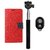 YGS Premium Diary Wallet Case Cover For Asus Zenfone 2 ZE551ML-Red With Extendable Selfie Stick and  Bluetooth Shutter Remote