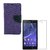 YGS Premium Diary Wallet Case Cover For Sony Xperia Z1-Purple With Tempered Glass