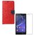 YGS Premium Diary Wallet Case Cover For Sony Xperia Z1-Red With Tempered Glass
