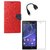 YGS Premium Diary Wallet Case Cover For Sony Xperia Z1-Red With Tempered Glass and Micro  With Micro OTG