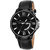 Swisstone BLK105-BLACK Day and Date Black Dial Black Leather Strap Watch for Men/Boys