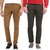 BUKKL Combo of Brown and Olive Casual Trousers- Chinos (Pack of 2)