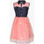 Via Italia Girls Bluestone Pink Denim Collar Dress With Emb Net Bottom Dress