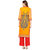 Jaipur Kurti Yellow Cotton V Neck 3/4th Sleeve Printed Kurta