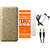 MuditMobi Premium Leather Flip Case Cover With Screen Protector,Earphone  Aux Cable For- Oppo Neo 5 -Golden