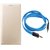 MuditMobi Leather Flip Case Cover With Aux Cable For-Vivo Y31 -Golden