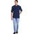 EVEN Blue Cotton Self Design Short Kurta with Mandarin Collar for Men