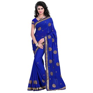 Neeta Blue Embroidered Net fashion saree with blouse piece