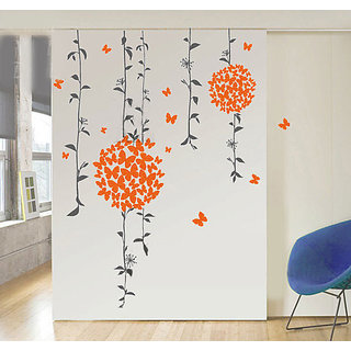 Wall Dreams Pleasing Orange Butterflies In Flower Shape Bunch On Hanging VinesWall Stickers (50cmX70cm)