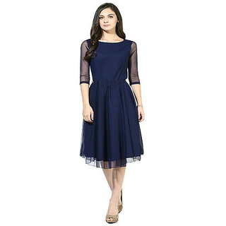 Mustard Womens Navy Solid Net Kurti