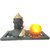 Buddha Head on Tray with Yellow Light  Pebbles