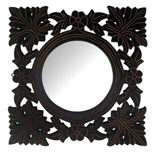 Onlineshoppee Wooden Antique With Handicraft Work Fancy Design Mirror Frame Size(LxBxH-11x1x11) Inch
