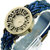 Round Dial Blue Leather Strap Women Quartz Watch