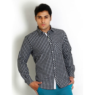 Solemio Black Trendy Slim Fit Check Shirt