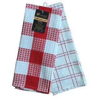 Lushomes Red Waffle Kitchen Towel (Pack of 2)