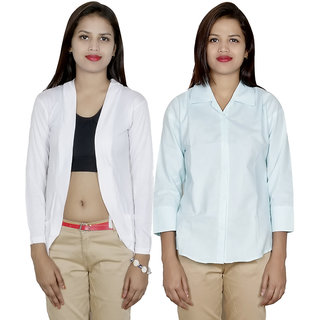 IndiWeaves Women's Viscose Shrug with Cotton Shirt (Pack of 1 Shrug with 1 Shirt)
