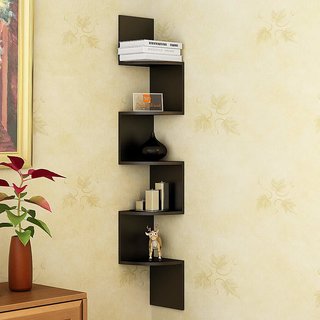 Driftingwood Zigzag Shaped Wall Mount Corner Shelves Driftingwood Zigzag Shaped Wall Mount Corner Shelves Black Laminated