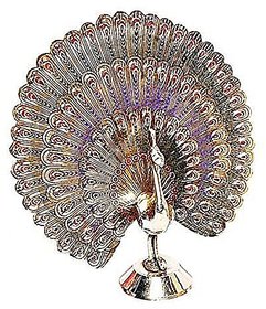 Showpiece Dancing Peacock - 18 cm (Brass, Multicolor)