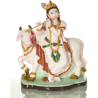 Marble Cow Krishna Figurine