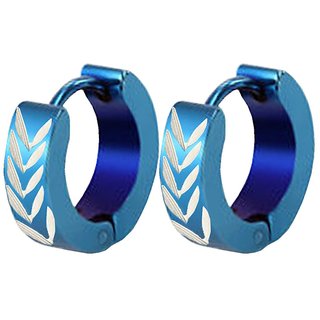 Men Style Wheat Pattern  Blue  316 L Stainless Steel Round Hoop Earring For Men And Boy