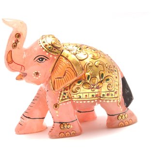 Mahna Original Rose Quartz Gold Painted Elephant Statue 408 Gm(Free Five Mukhi Rudraksha)