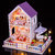 Imported Diy Wooden Dolls House Miniature Kit W/ Light -Purple Villa
