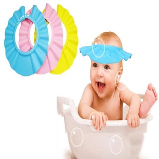 Evershine Baby kids Toddler Adjustable Hair Wash Hat Shampoo bathing Shower Eye Shield Cap Pack Of 3