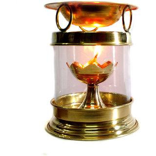 Brass Aromatherapy Oil Burner Hindu Puja Deepak Oil Lamp - Champhor Lamp - Perfume Oil Diffuser With Free Accessories