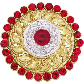 Maroon Stones Studded Traditional Golden Ring By 24Karats
