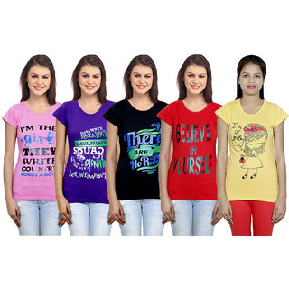 IndiWeaves Women Cotton T-Shirt(Pack Of 5 T-Shirt) Combo Offer