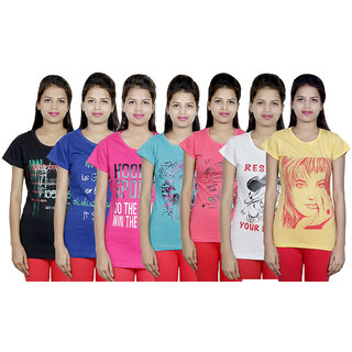 IndiWeaves Women's Cotton Printed T-Shirts (Pack of 7)